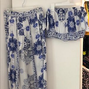 Sold - Two piece floral shirt/skirt crop top combo